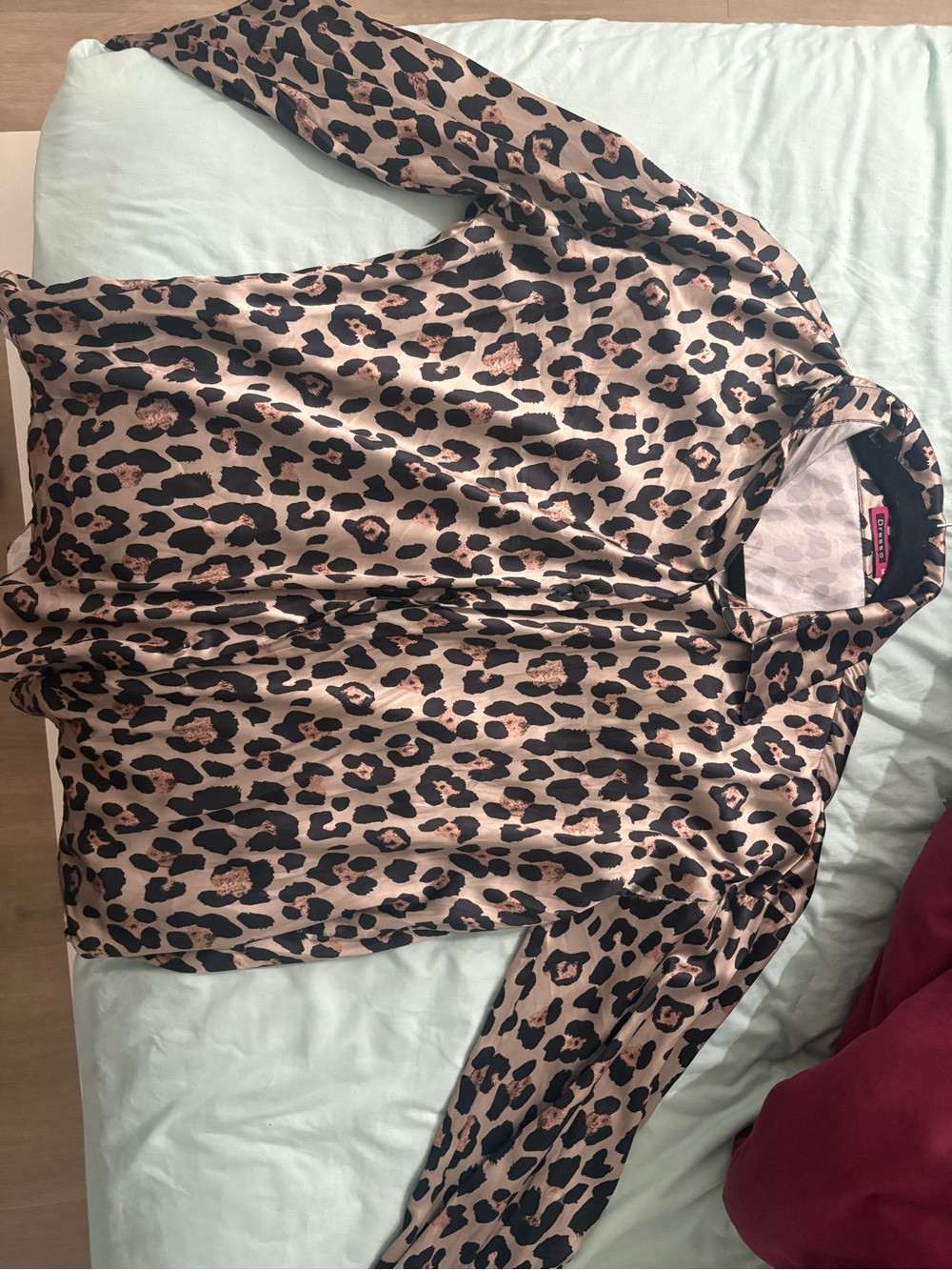 Leopard Print Long-Sleeve Blouse - Tan/Black